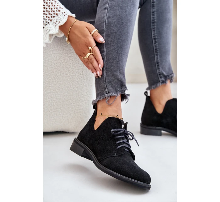 Semišové Polobotky Šněrovací Na Plochém Podpatku Černé model 21670945 - Zazoo