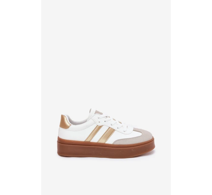 Dámské Tenisky Na Platformě Z Eko Kůže Bílá-Zlatá Elaraven