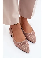 Baleríny na nízkém podpatku síťované s ozdobou Vinceza 62294 Béžové