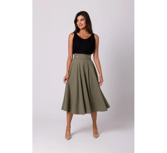 B265 Sukně s vysokým pasem - olivová