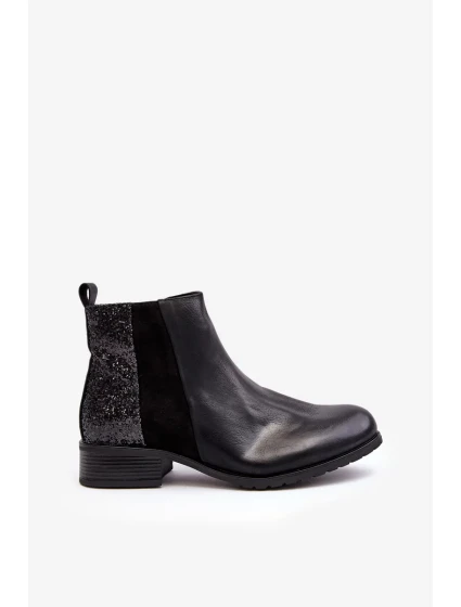 Dámské chelsea na plochém podpatku s flitry, černá Messio Dámské chelsea na plochém podpatku s flitry, černá Messio