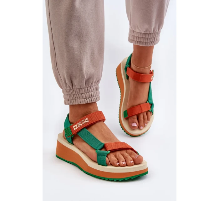 Dámské sandály na platformě a klínku Big Star zeleno-oranžové Dámské sandály na platformě a klínku Big Star zeleno-oranžové