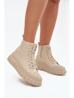 Dámské zateplené kotníkové tenisky na platformě model 21789257 Světle béžová - Big Star Dámské zateplené kotníkové tenisky na platformě model 21789257 Světle béžová - Big Star