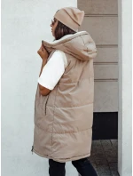 COSYVIVA dámská dlouhá prošívaná vesta s kapucí béžová FashionStreet TY4602
