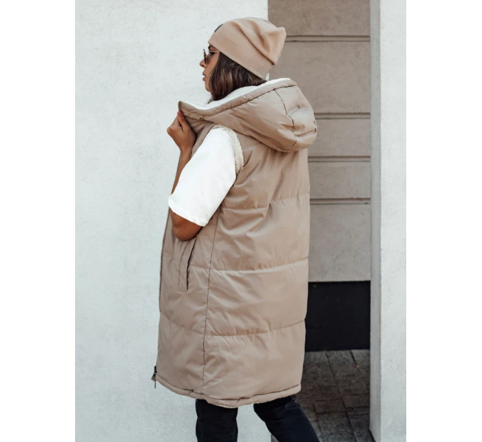 COSYVIVA dámská dlouhá prošívaná vesta s kapucí béžová FashionStreet TY4602