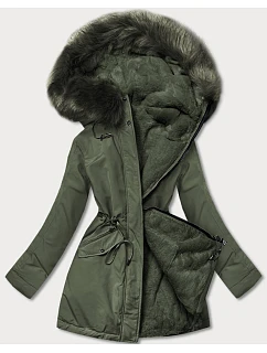 Teplá dámská zimní bunda oboustranná khaki (w610)