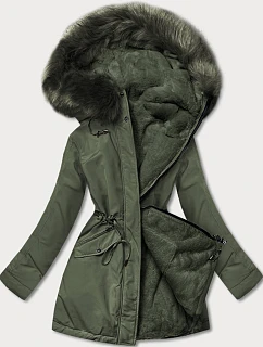 Teplá dámská zimní bunda oboustranná khaki (w610)