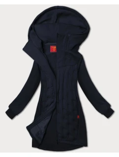 Tmavě modrá dlouhá dámská mikina se stojáčkem a kapucí model 21253698 - LHD