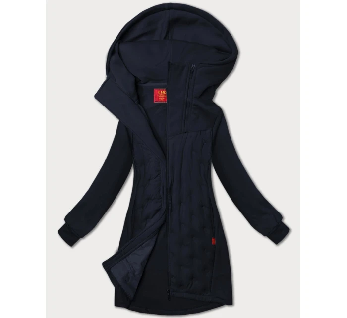 Tmavě modrá dlouhá dámská mikina se stojáčkem a kapucí model 21253698 - LHD