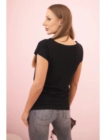 Dámská bavlněná blůza s krátkým rukávem a potiskem  černá model 21241217 - K-Fashion