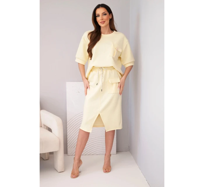 Dámský máslový komplet s halenkou a midi sukní žlutý