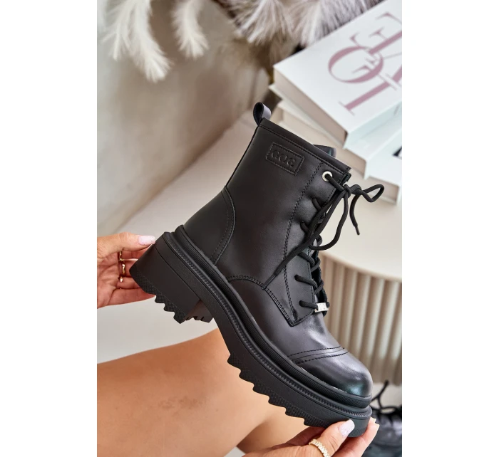 Dámské Zateplené Kožené Boty Černé model 21673867 - Goe Dámské Zateplené Kožené Boty Černé model 21673867 - Goe