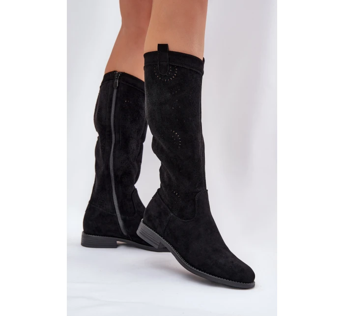 Kozačky S  Na Plochém Podpatku  Černé model 21685040 - S.Barski