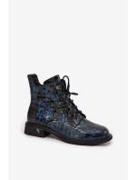 Lakované dámské kotníkové boty z pravé kůže D&A LZ52-962 tmavě modré