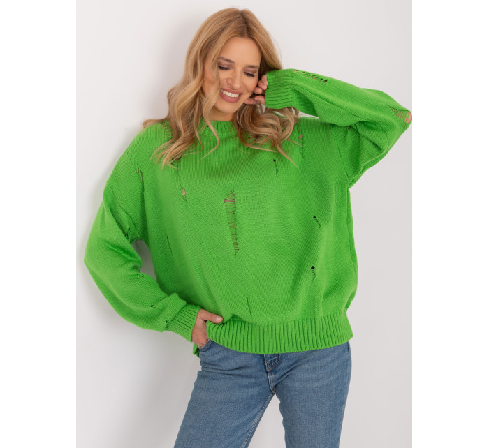 Světle zelený dámský oversize svetr s dírami