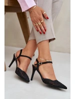 Lodičky na podpatku s otevřenou patou a zdobením Nanadra – černé Lodičky na podpatku s otevřenou patou a zdobením Nanadra – černé