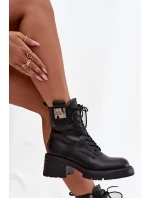 Dámské kožené workery na podpatku s ozdobným detailem Artiker – černé Dámské kožené workery na podpatku s ozdobným detailem Artiker – černé