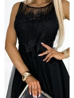 522-2 CATERINA Dámské šaty s gipure a jemným tylem - ČERNÁ 522-2 CATERINA Dámské šaty s gipure a jemným tylem - ČERNÁ