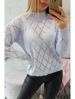 Svetr s polovičním rolákem a kosočtvercovým vzorem modrý Svetr s polovičním rolákem a kosočtvercovým vzorem modrý