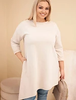 Dámská PLUS SIZE šaty z viskózy s volným střihem a dlouhým rukávem béžová