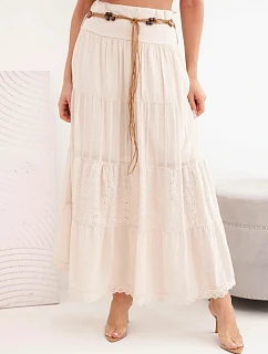 Dámská maxi bavlněná sukně s ažurovým model 22048741 a elastickým pasem béžová - K-Fashion