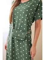 Dámské šaty s puntíky s krátkým rukávem a kabelkou khaki Dámské šaty s puntíky s krátkým rukávem a kabelkou khaki
