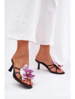 Dámské Pantofle Na Podpatku Se Umělou Květinou Černé Reyi Dámské Pantofle Na Podpatku Se Umělou Květinou Černé Reyi