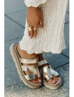 Dámské Pantofle Z Přírodní Kůže Na Platformě Zazoo 40440 Zlaté