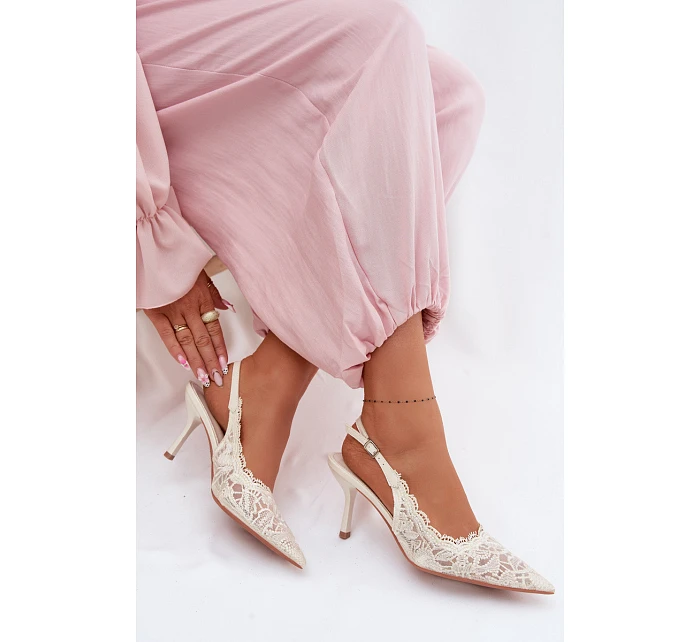 Krajkové Sandály na Podpatku Světle Béžové Carielle