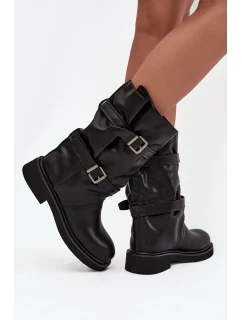 Dámské kozačky ke kolenům s pásky a sponami Halvessa – černé