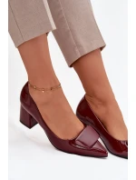 Dámské lakované lodičky na blokovém podpatku s ozdobou Isoline – bordové Dámské lakované lodičky na blokovém podpatku s ozdobou Isoline – bordové