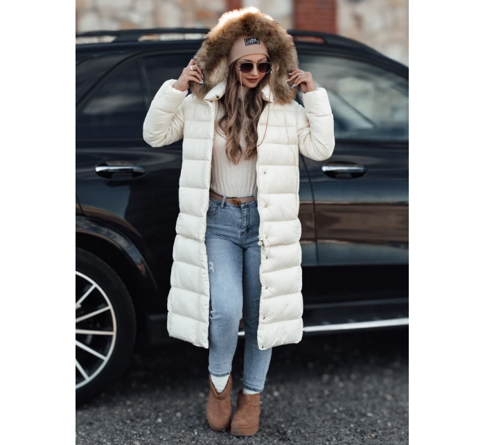 Dámská prošívaná zimní bunda s kapucí ecru model 21972173 - Dstreet
