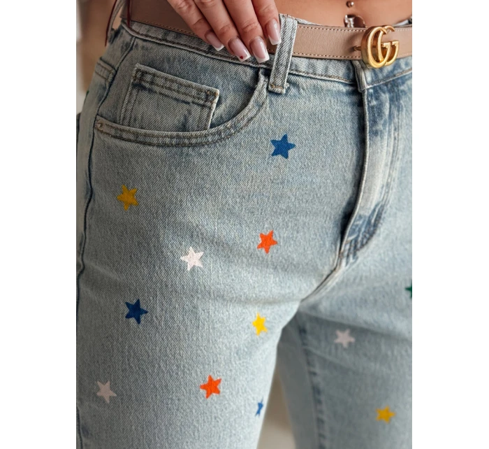 Dámské džíny slim fit kalhoty SHINYFIT stars blue FashionStreet UY2452