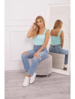 Halenka bez ramínek s volánky v mátové barvě Halenka bez ramínek s volánky v mátové barvě