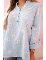 model 21911558 dámská halenka s květinovým vzorem, dlouhými rukávy a knoflíky Modrá - K-Fashion