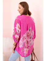 blůza z bavlny s květinovým vzorem a knoflíky růžová