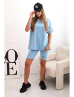 Dámský bavlněný komplet s krátkým rukávem a šortkami modrý Dámský bavlněný komplet s krátkým rukávem a šortkami modrý