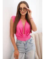 Dámská saténová halenka s hlubokým výstřihem růžový