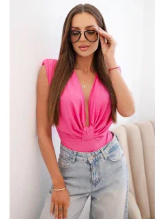 Dámská saténová halenka s hlubokým výstřihem růžový