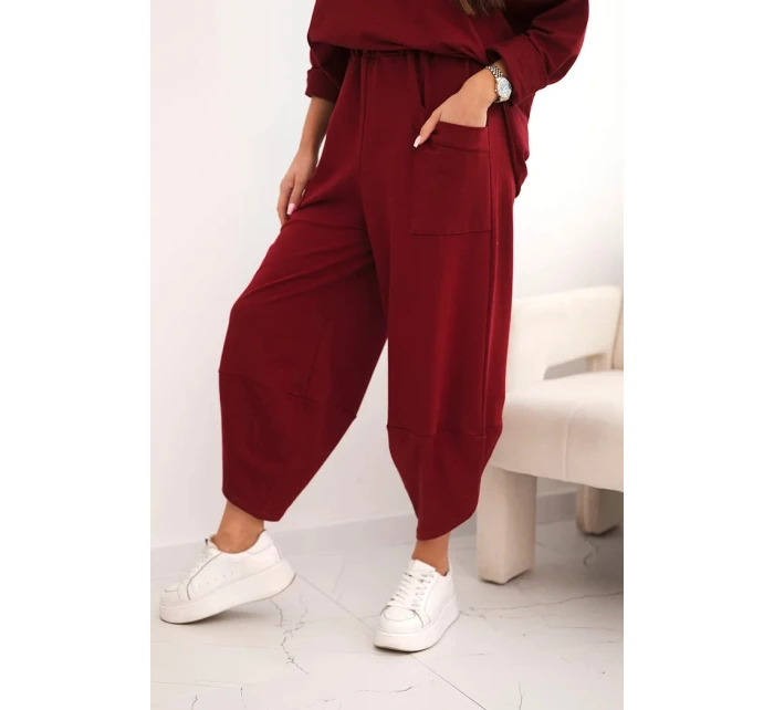 Komplet bavlněný mikina + kalhoty tmavě bordó