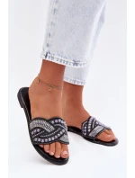 Ozdobené pantofle na nízkém podpatku Černé Dovima