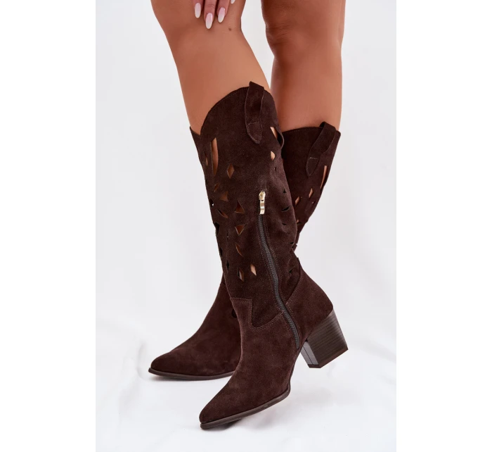 kozačky z přírodního semiše  Čokoládové model 22031659 - Zazoo