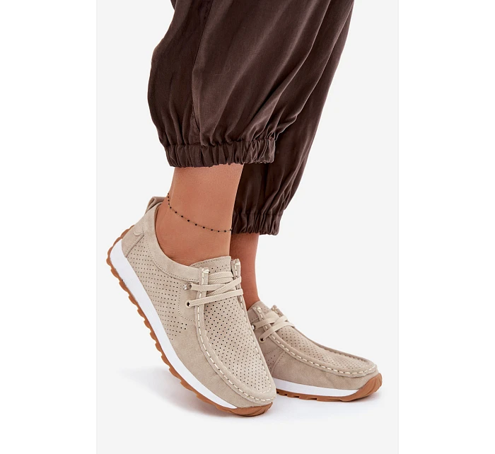 Dámské polobotky z přírodního semiše béžové model 22091763 - EVENTO
