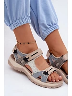 Kožené dámské sandály ve sportovním stylu McKeylor 95414 Béžovo-modré