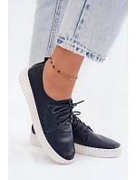 Dámské otevřené polobotky na šněrování tmavě modré model 22133930 - Boto