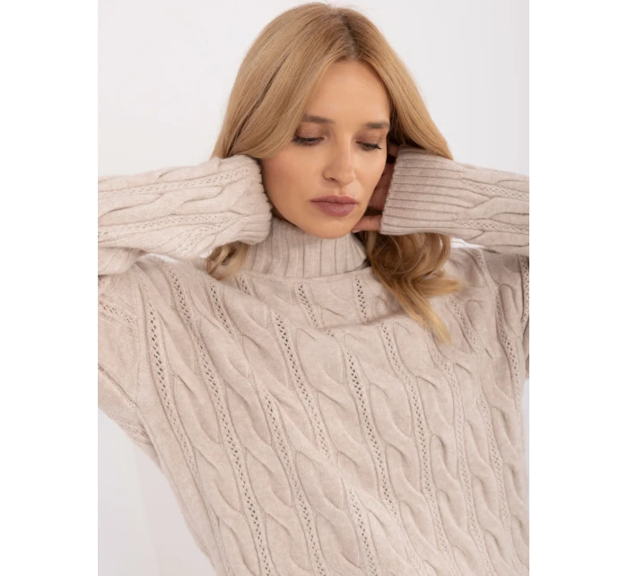 Sweter AT SW model 20463667 jasny beżowy - FPrice Sweter AT SW model 20463667 jasny beżowy - FPrice