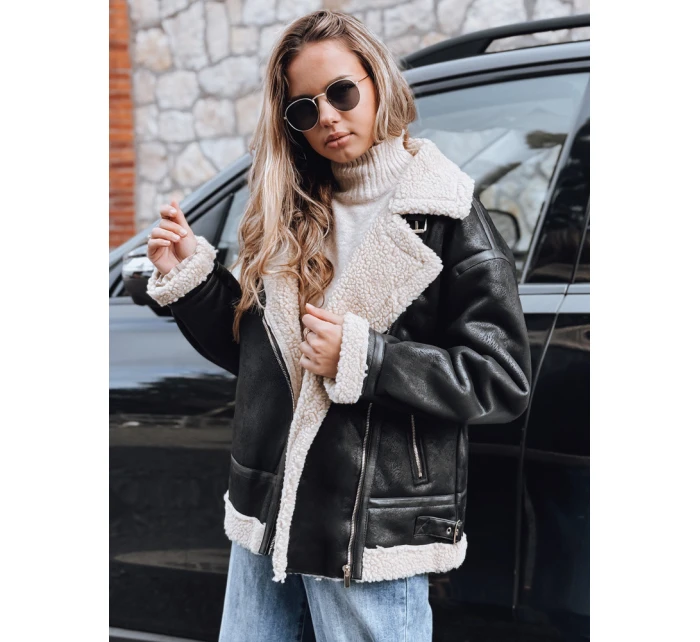 Dámská černá bunda z ovčí kůže ramones FashionStreet TY5247