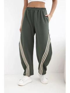 Dámské máslové kalhoty z viskózy s lampasem khaki