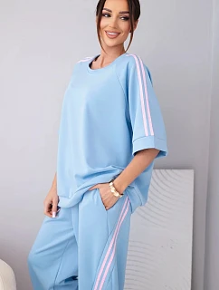 Dámský komplet máslový z viskózy mikina a kalhoty s lampasy béžový