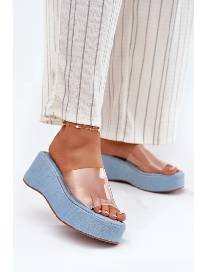 Dámské Pantofle S Páskem Na Klínu Jeans model 21696555 - Boto Dámské Pantofle S Páskem Na Klínu Jeans model 21696555 - Boto